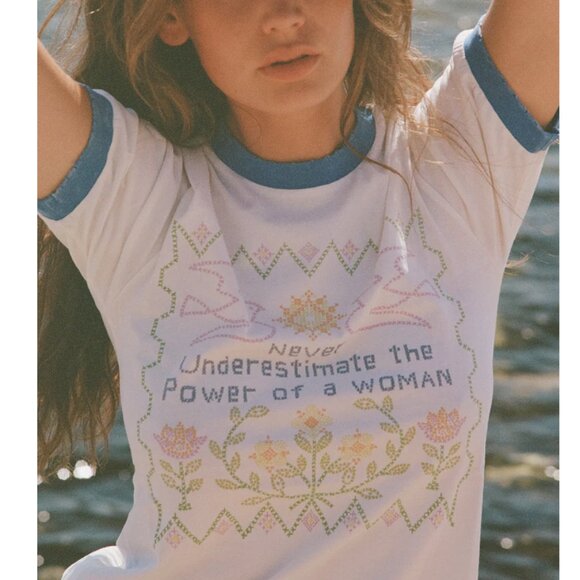 NEW Stoned Immaculate Feminist Ringer Tee Size Small (S) - Picture 3 of 11